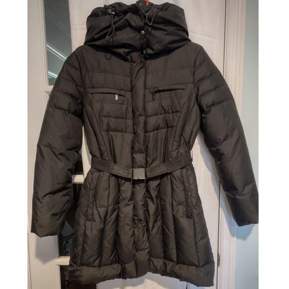 Cole Haan Women's Signature Down Feather Puffer Quilted Hood Belted Coat Medium - Picture 3 of 14